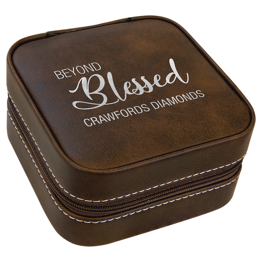 Rustic/Silver Leatherette Travel Jewelry Box with Tan Lining - 4" X 4"