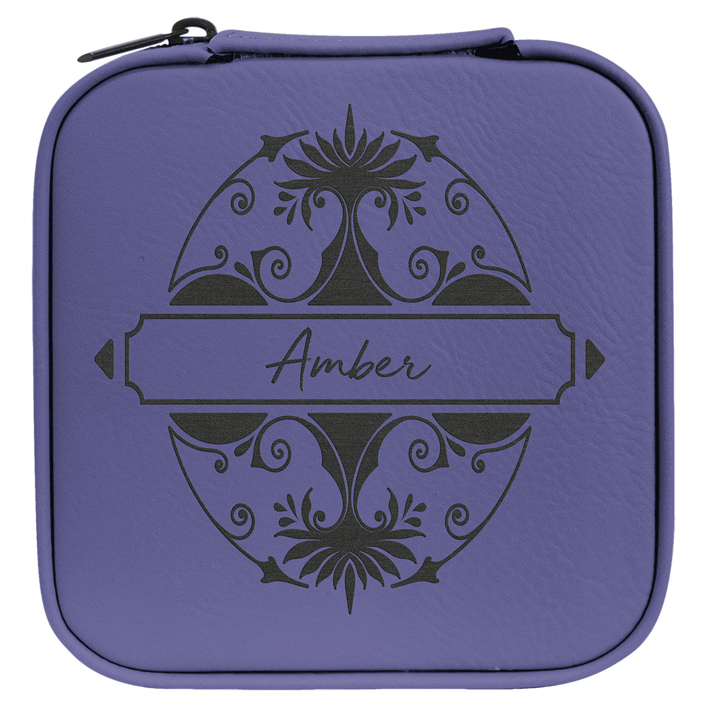 Purple/Black Engravable Leatherette Travel Jewelry Box with Black Lining - 4" X 4"