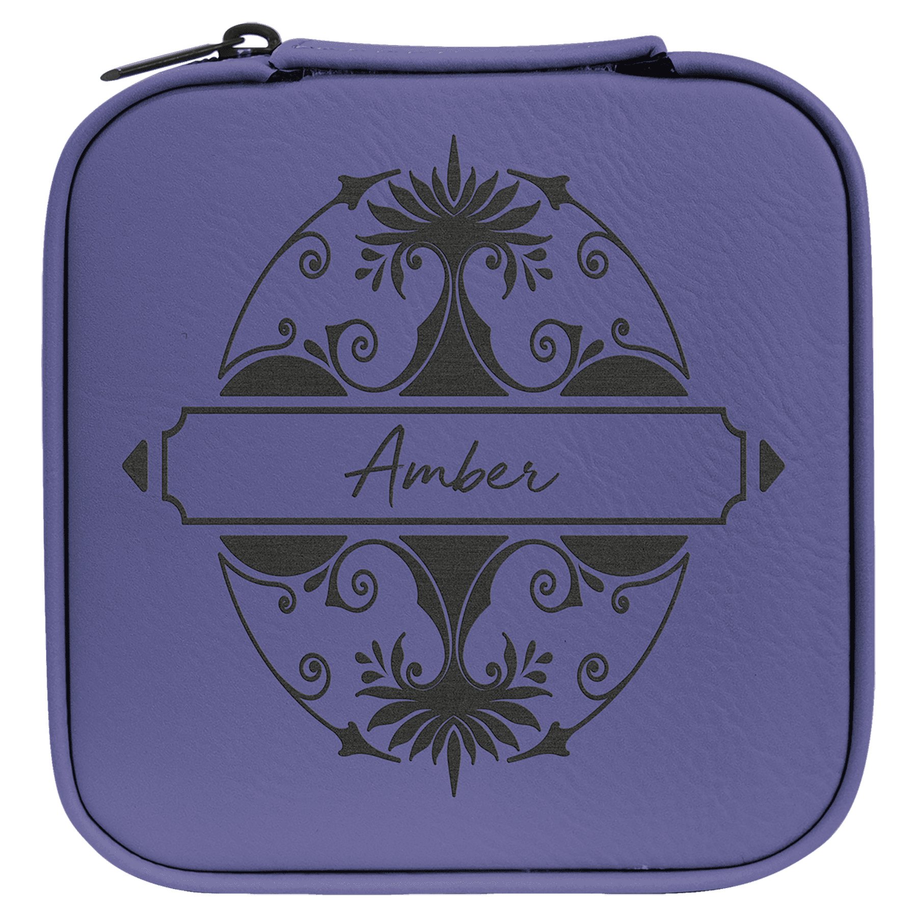 Purple/Black Engravable Leatherette Travel Jewelry Box with Black Lining - 4" X 4"