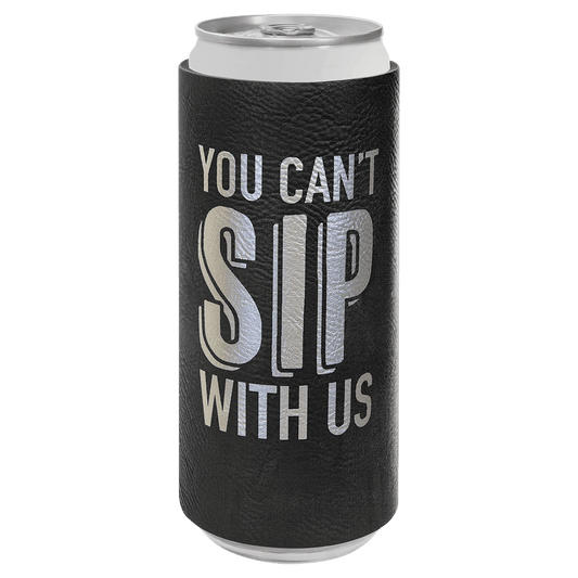Black/Silver Engravable Leatherette Slim Beverage Holder