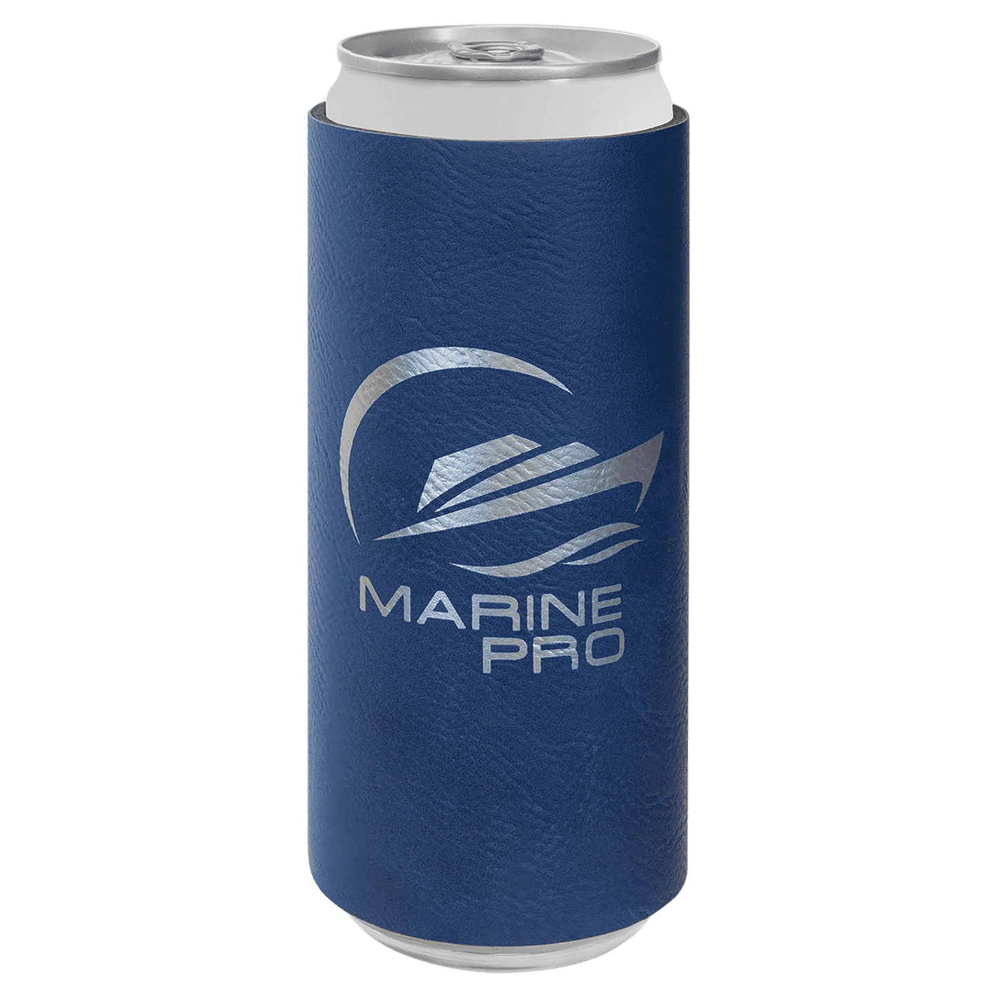 Blue/Silver Engravable Leatherette Slim Beverage Holder