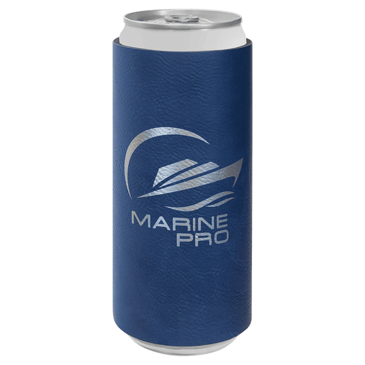 Blue/Silver Engravable Leatherette Slim Beverage Holder