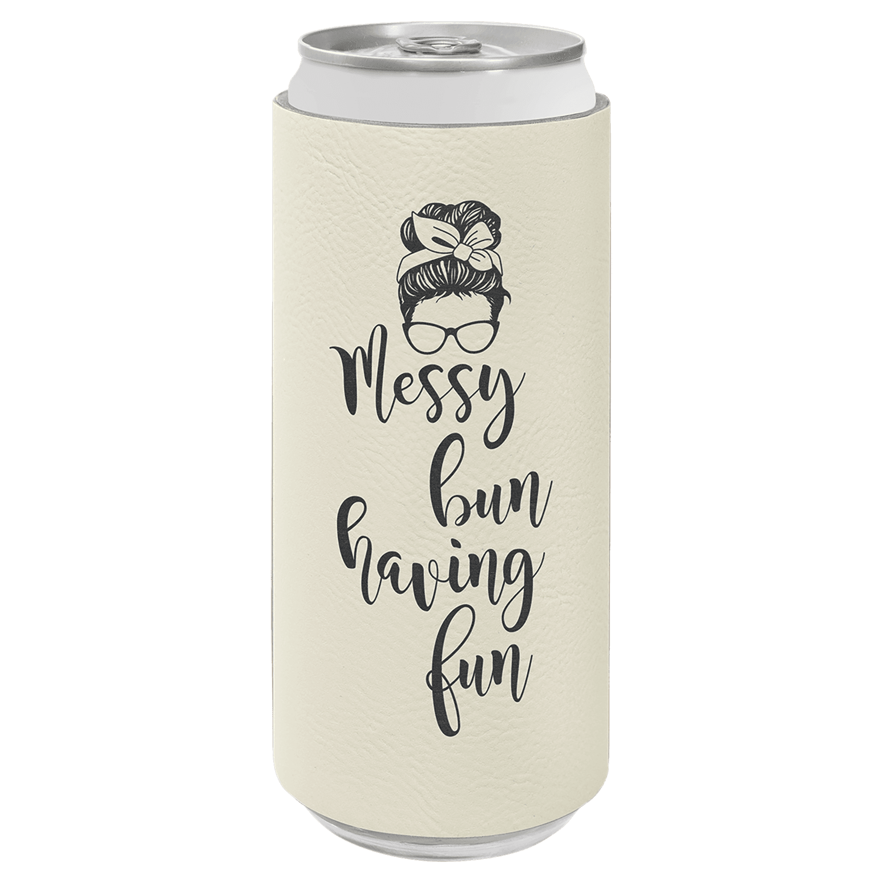 White Engravable Leatherette Slim Beverage Holder