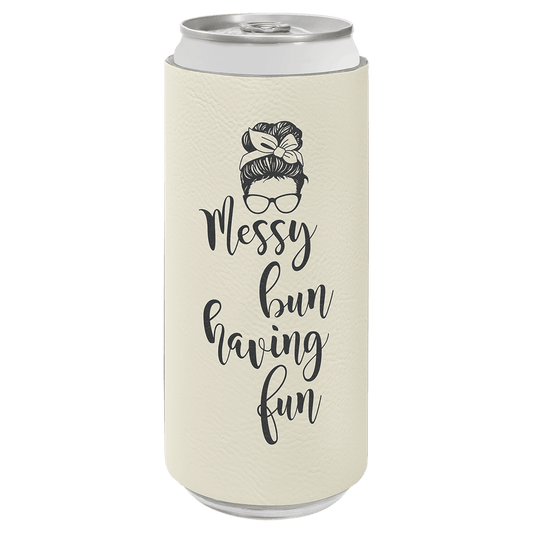 White Engravable Leatherette Slim Beverage Holder