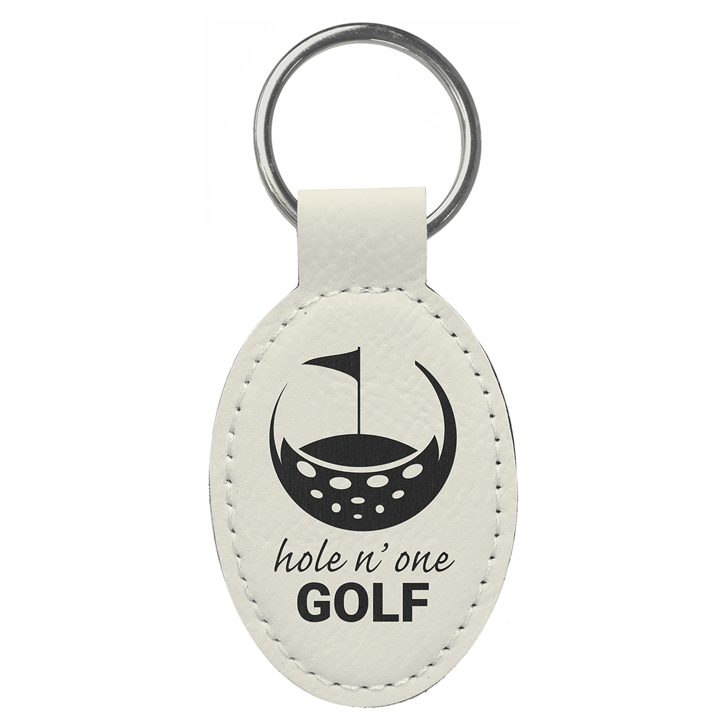 White Engravable Leatherette Oval Keychain - 3" x 1 3/4"