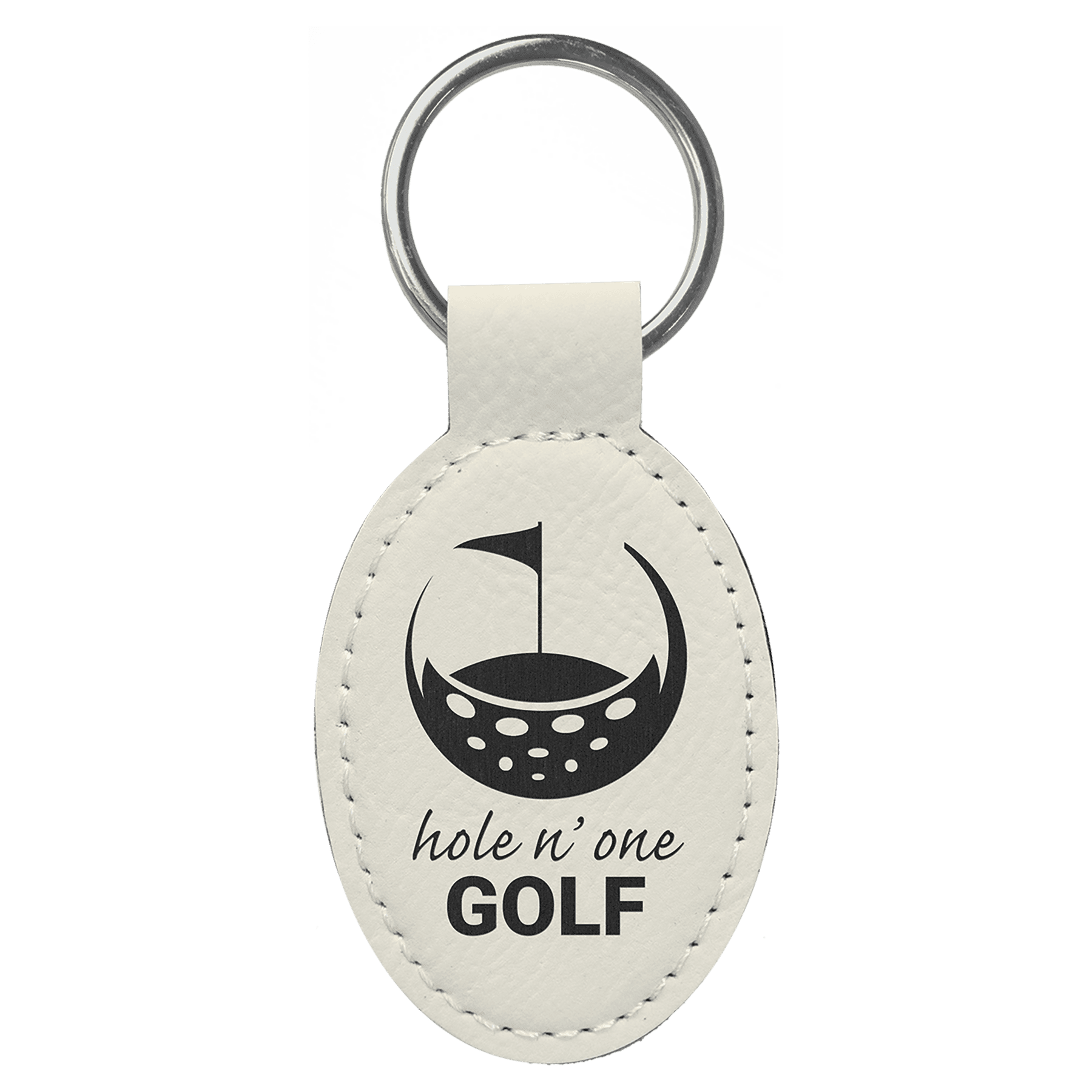 White Engravable Leatherette Oval Keychain - 3" x 1 3/4"
