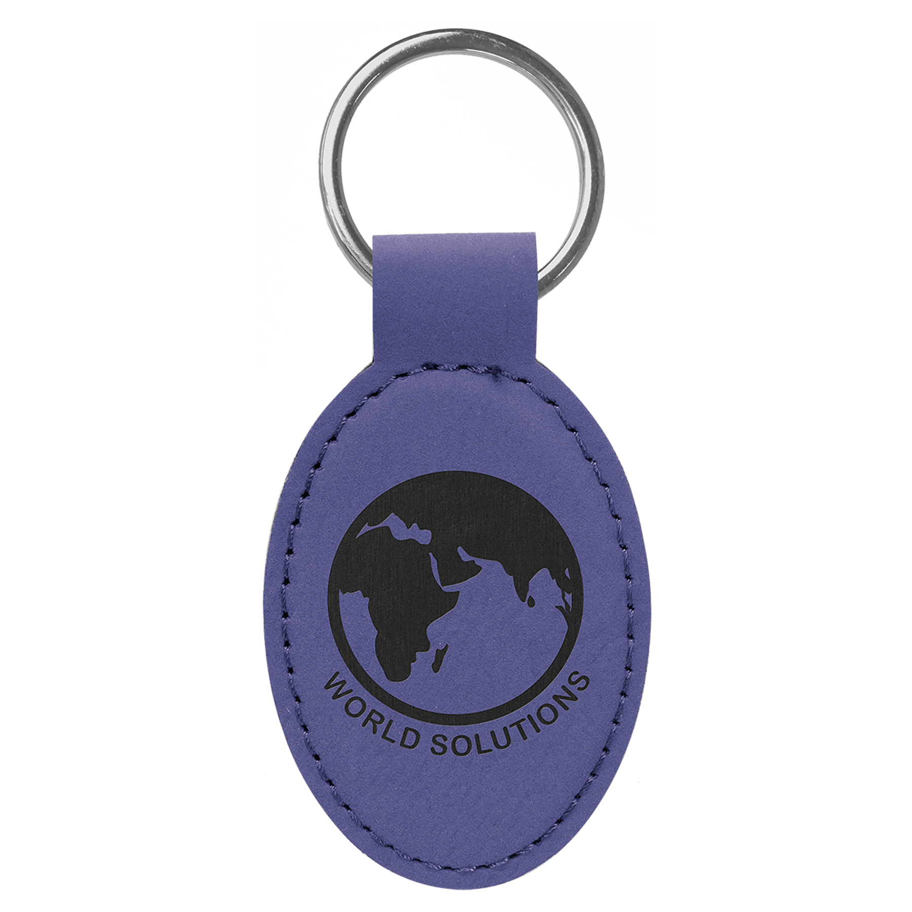 Purple Engravable Leatherette Oval Keychain - 3" x 1 3/4"