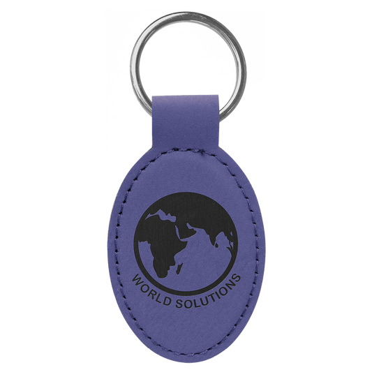 Purple Engravable Leatherette Oval Keychain - 3" x 1 3/4"