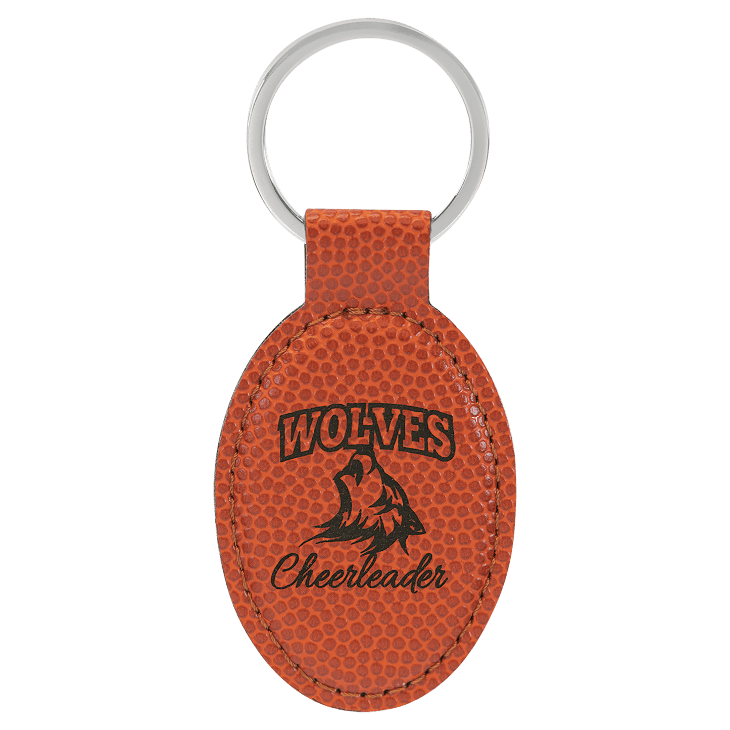 Basketball Engravable Leatherette Oval Keychain - 3" x 1 3/4"