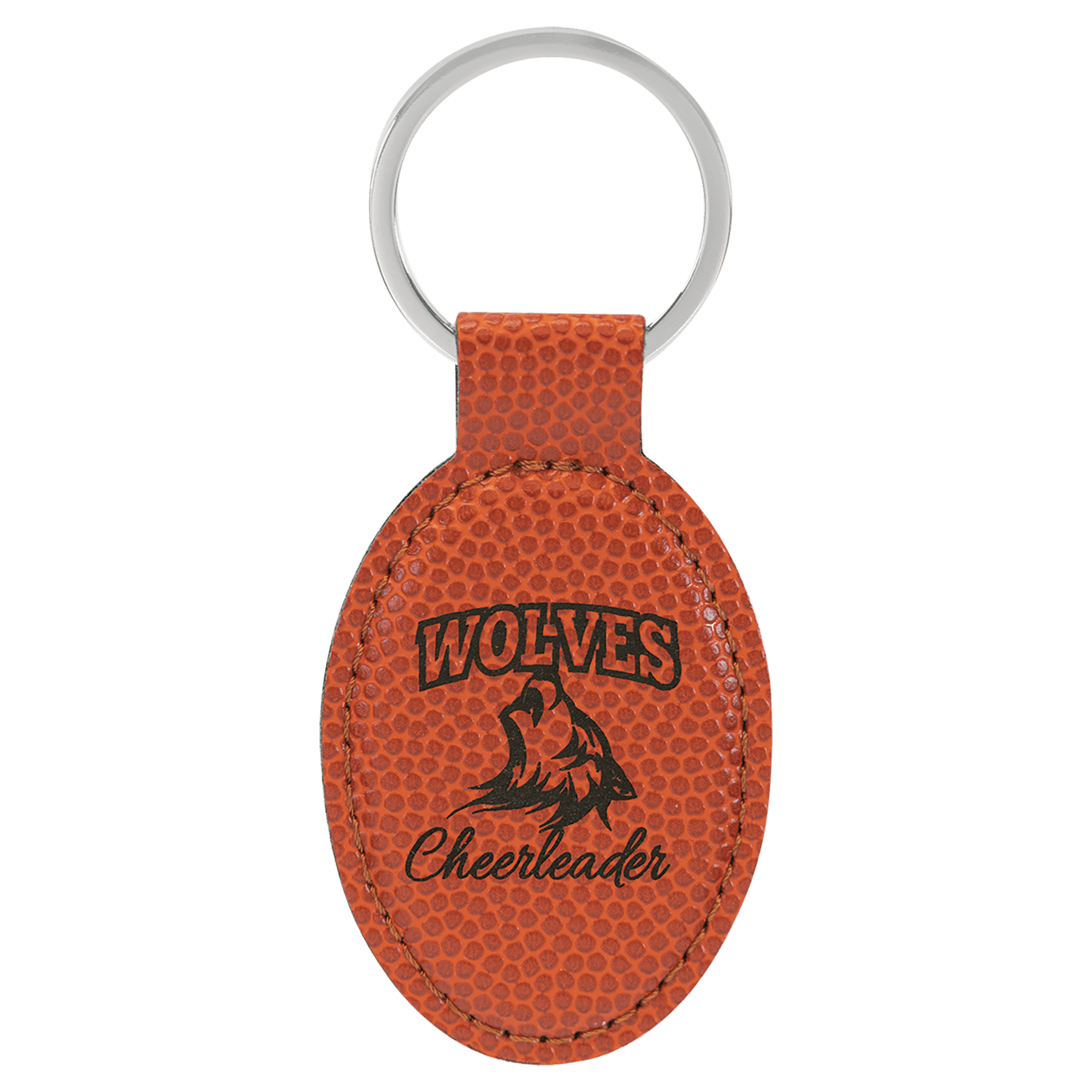 Basketball Engravable Leatherette Oval Keychain - 3" x 1 3/4"