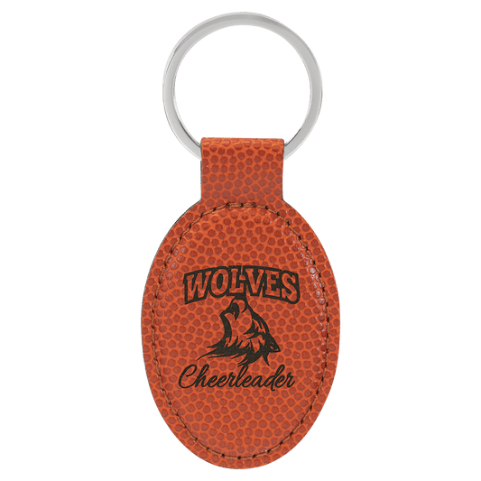 Basketball Engravable Leatherette Oval Keychain - 3" x 1 3/4"