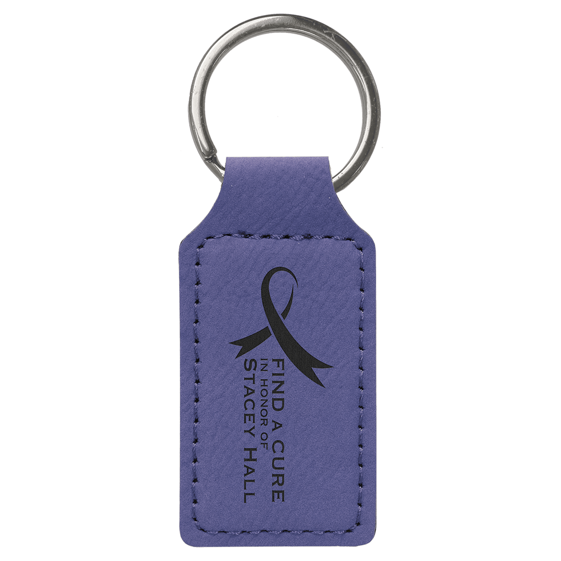 Purple Engravable Leatherette Rectangle Keychain - 2 3/4" x 1 1/4"