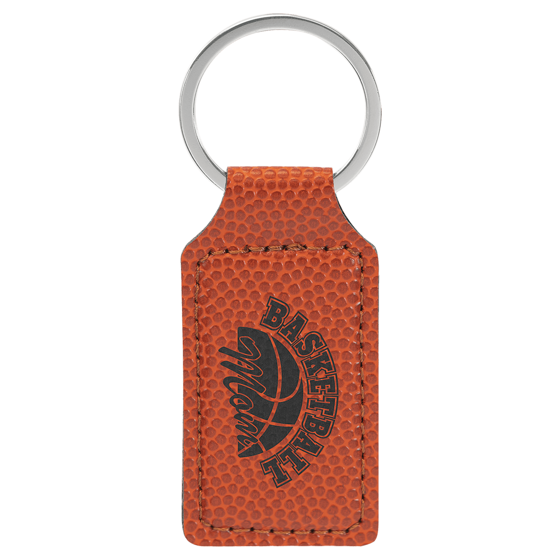Basketball Engravable Leatherette Rectangle Keychain - 2 3/4" x 1 1/4"