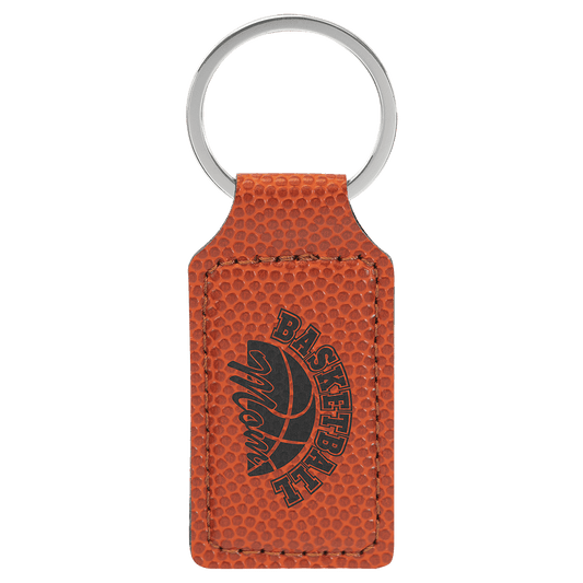 Basketball Engravable Leatherette Rectangle Keychain - 2 3/4" x 1 1/4"