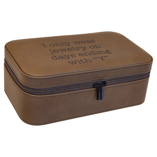 Dark Brown Engravable Leatherette Jewelry Box - 7 1/2" X 4 1/2"