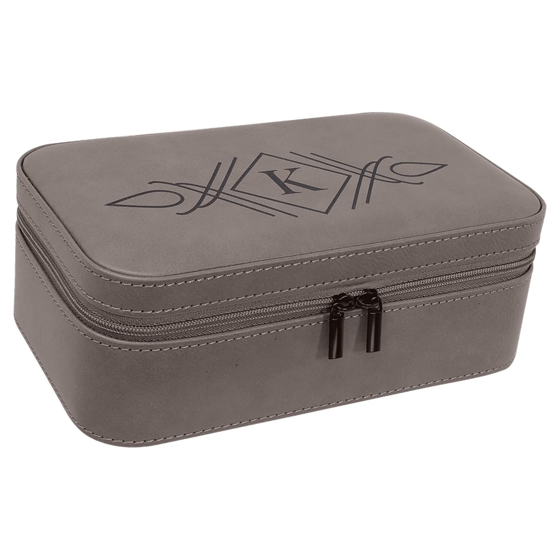 Gray Engravable Leatherette Jewelry Box - 7 1/2" X 4 1/2"