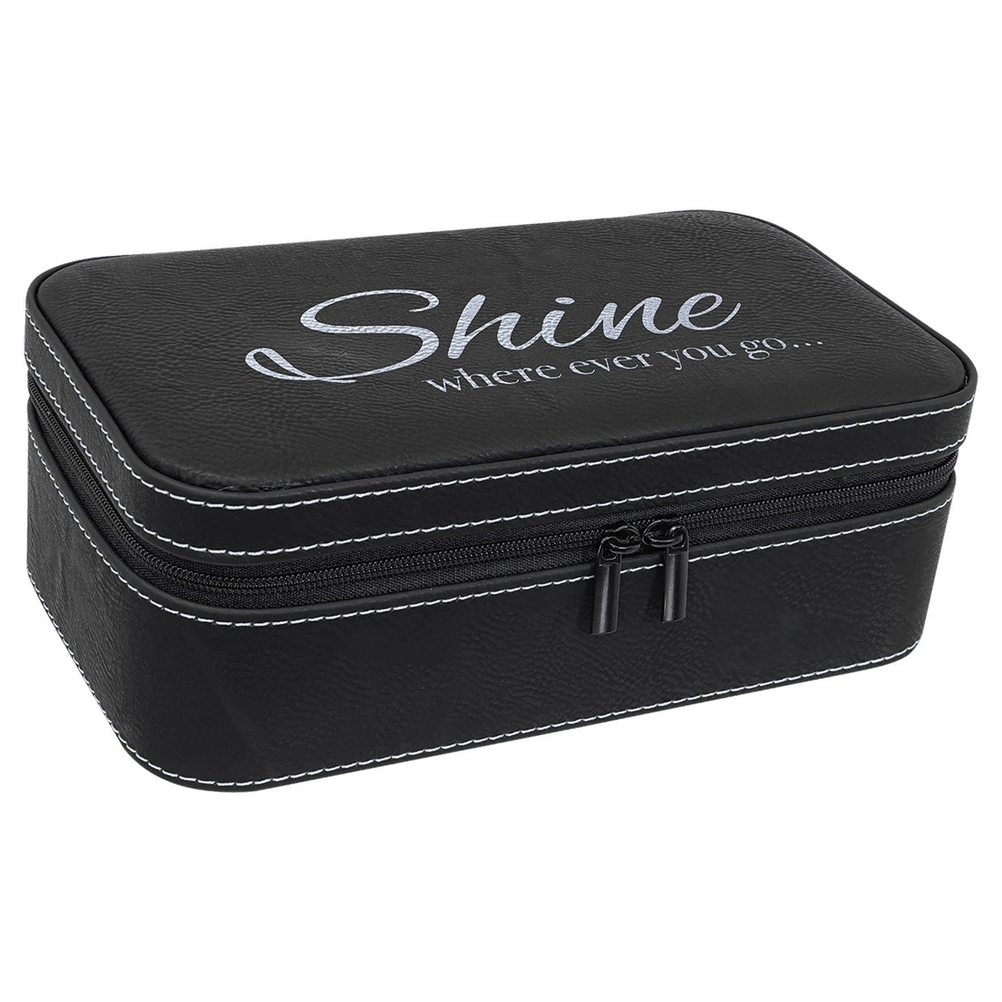 Black/Silver Engravable Leatherette Jewelry Box - 7 1/2" X 4 1/2"