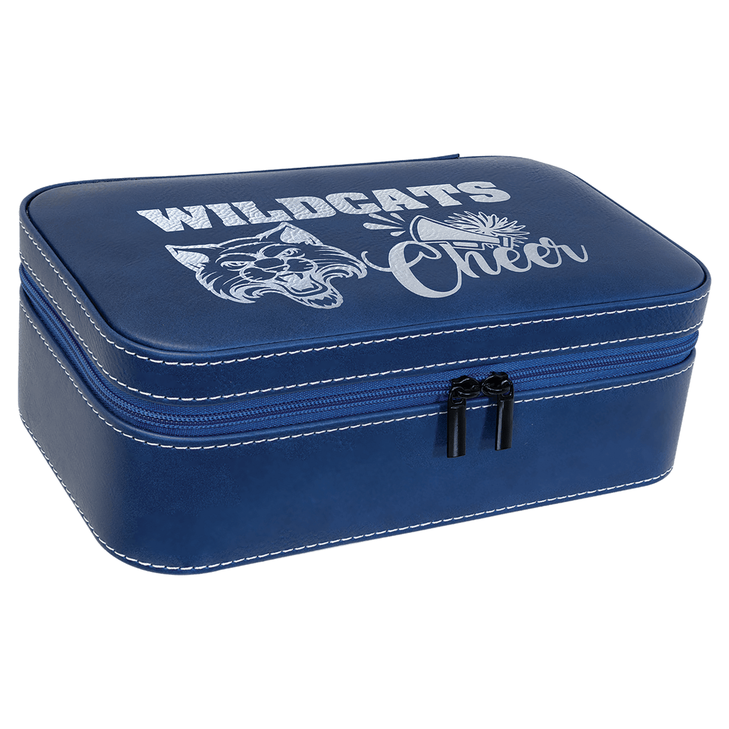 Blue/Silver Engravable Leatherette Jewelry Box - 7 1/2" X 4 1/2"
