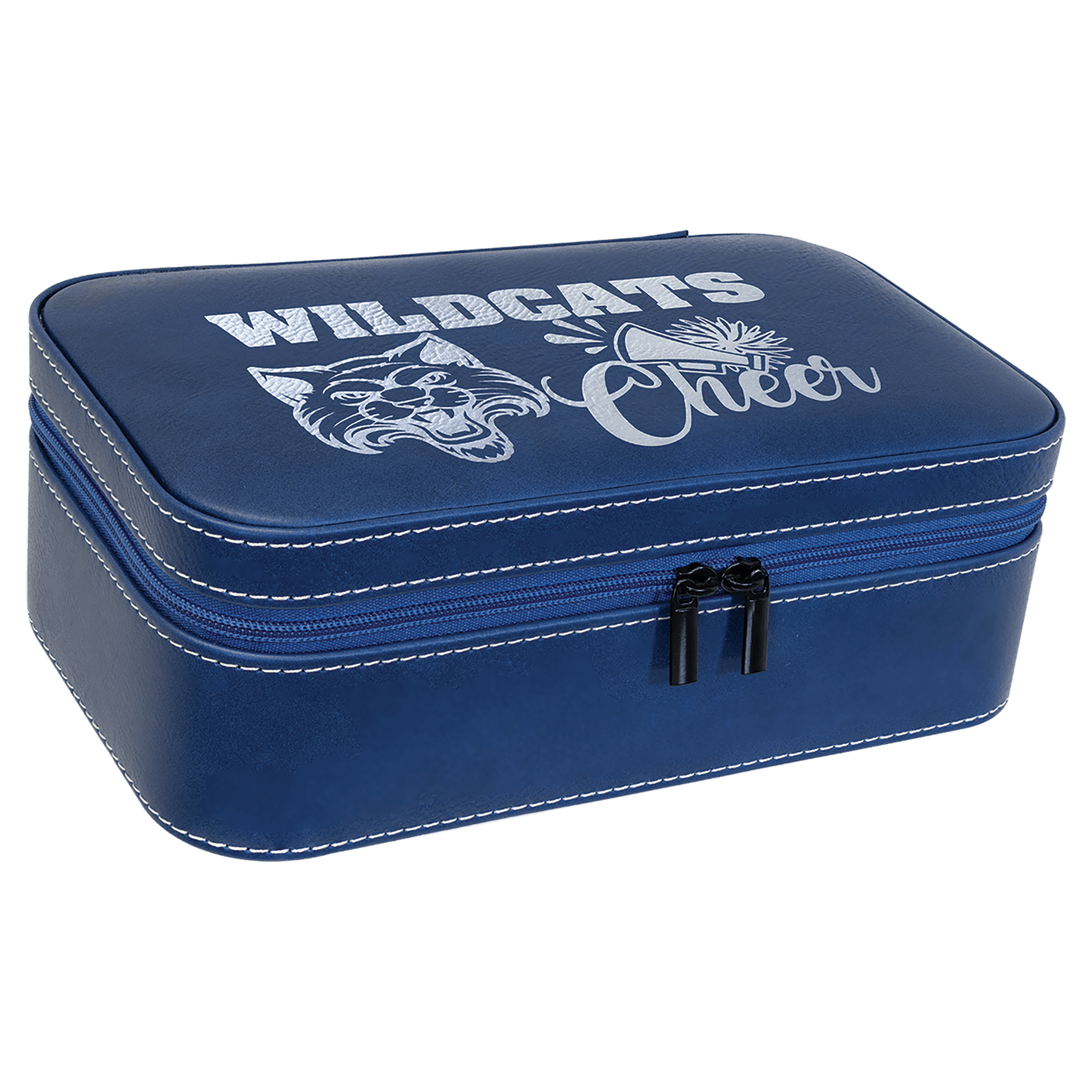 Blue/Silver Engravable Leatherette Jewelry Box - 7 1/2" X 4 1/2"