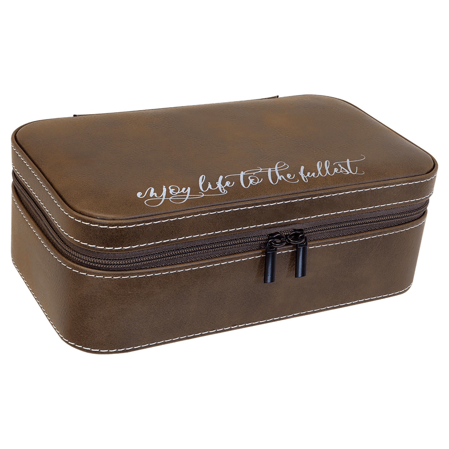 Rustic/Silver Engravable Leatherette Jewelry Box - 7 1/2" X 4 1/2"