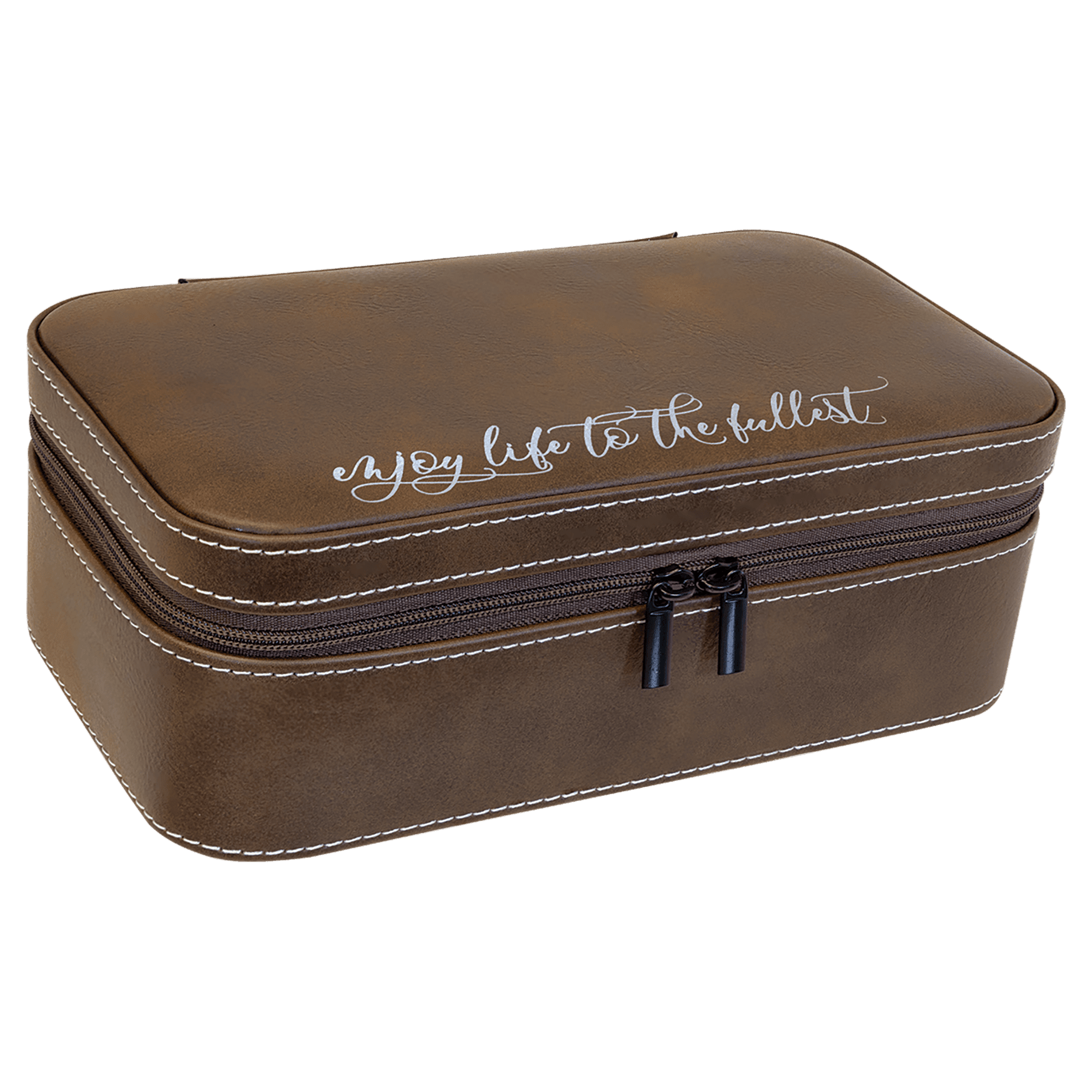 Rustic/Silver Engravable Leatherette Jewelry Box - 7 1/2" X 4 1/2"