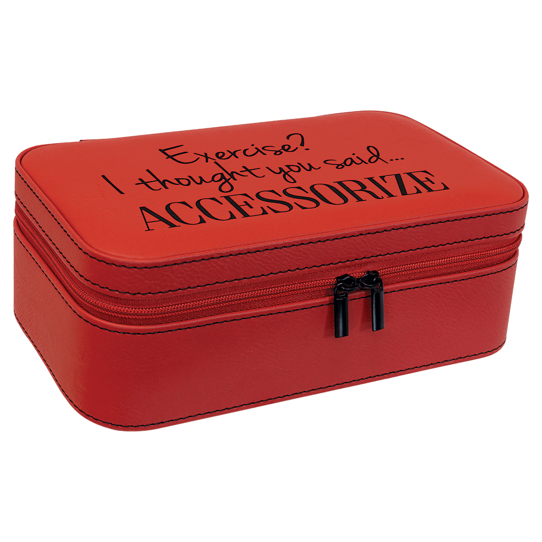 Red Engravable Leatherette Jewelry Box - 7 1/2" X 4 1/2"