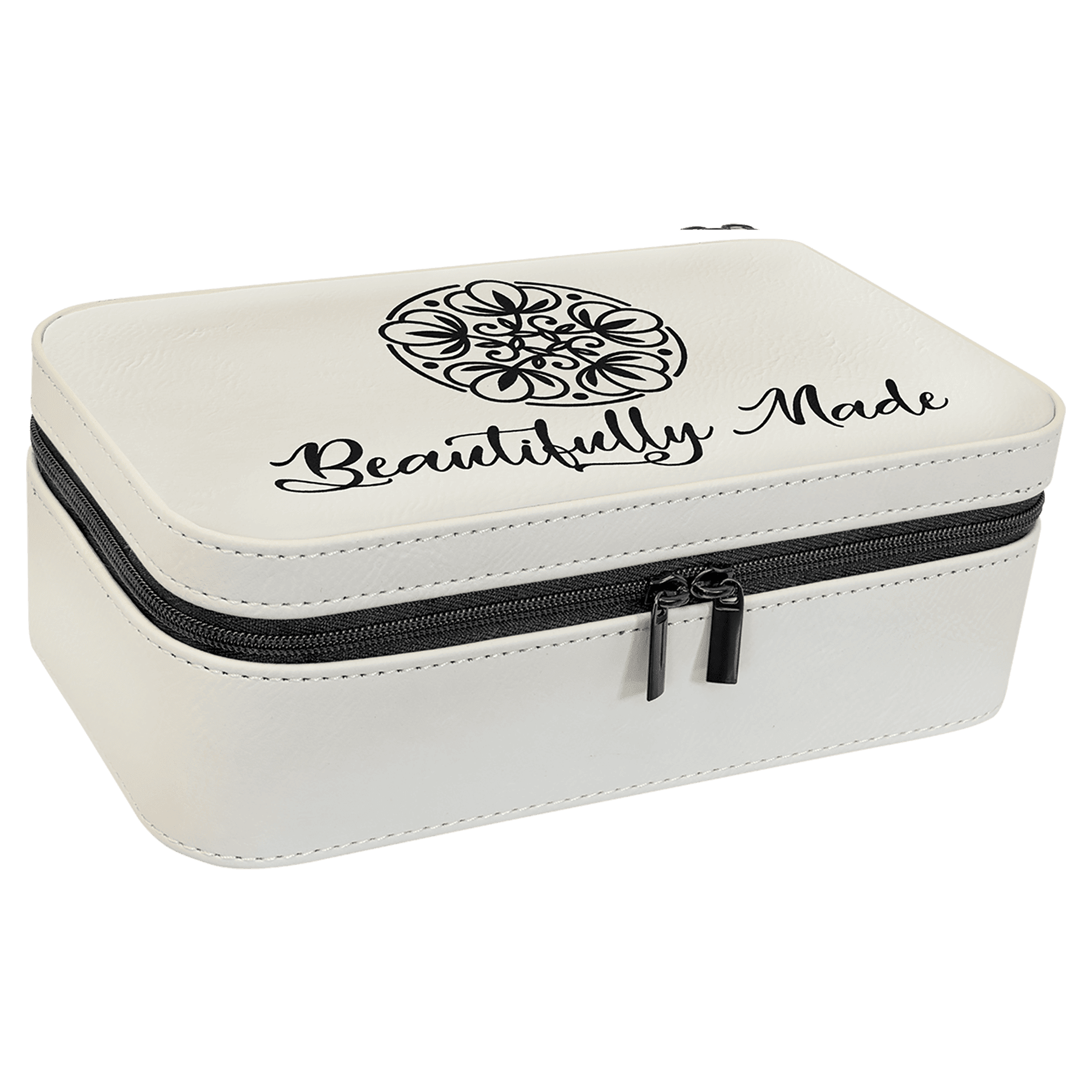 White Engravable Leatherette Jewelry Box - 7 1/2" X 4 1/2"