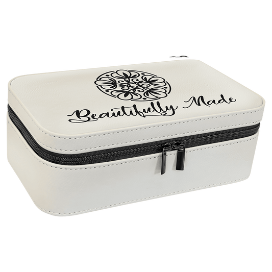 White Engravable Leatherette Jewelry Box - 7 1/2" X 4 1/2"