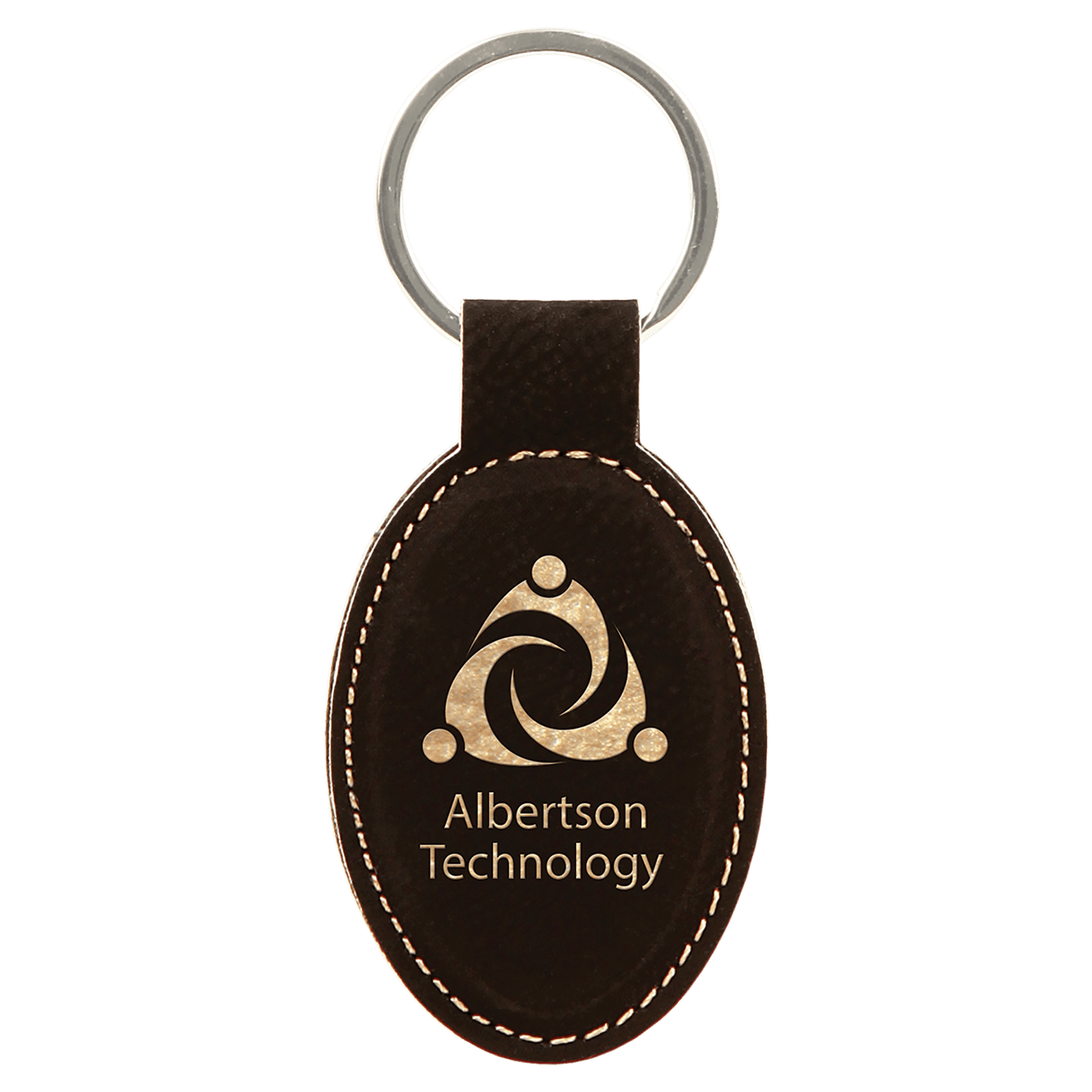Black/Gold Engravable Leatherette Oval Keychain - 3" x 1 3/4"