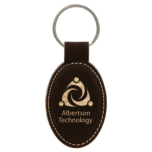 3" x 1 3/4" Black/Gold Laserable Leatherette Oval Keychain