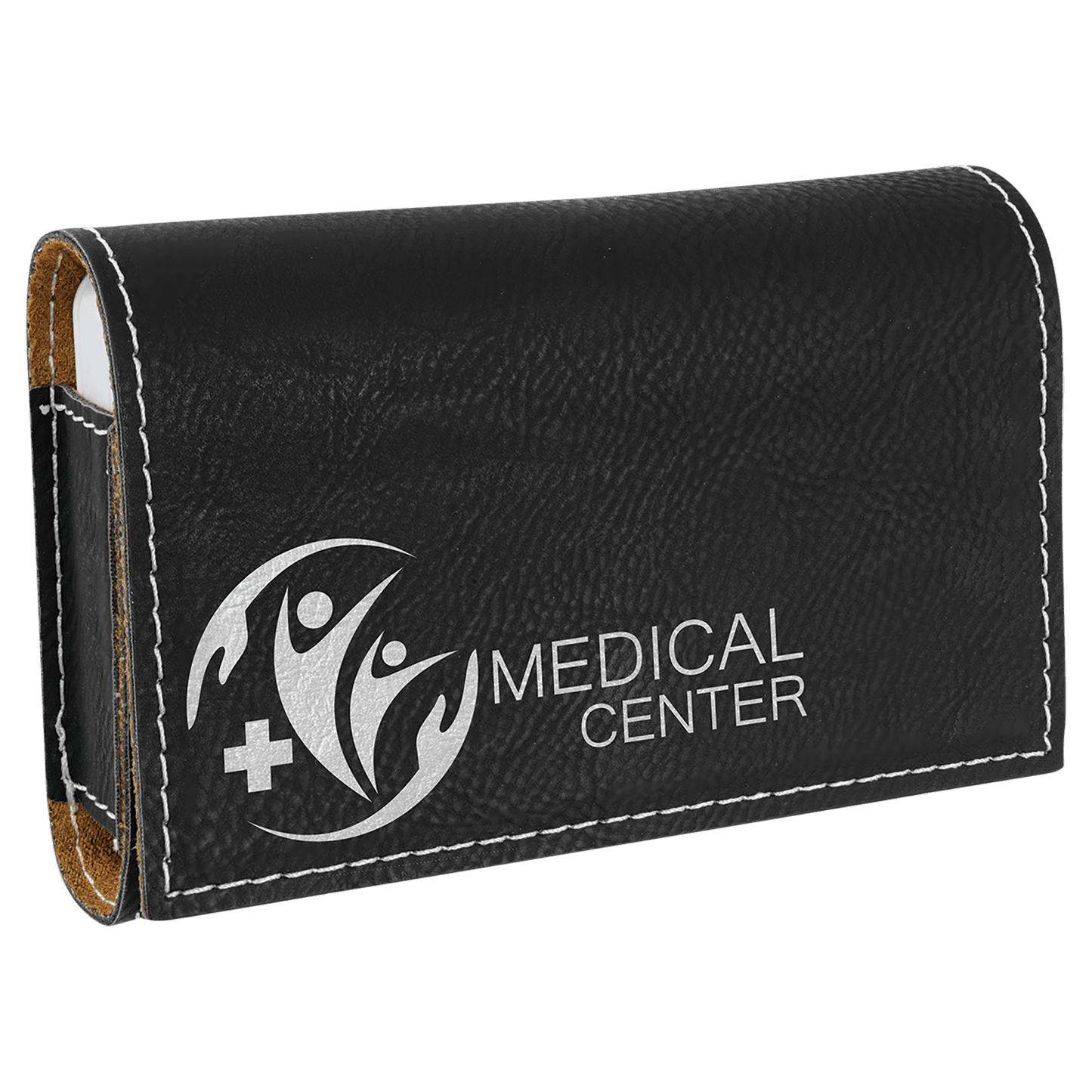 Black/Silver Engravable Leatherette Pill Box - 4 3/4" x 3 1/8"