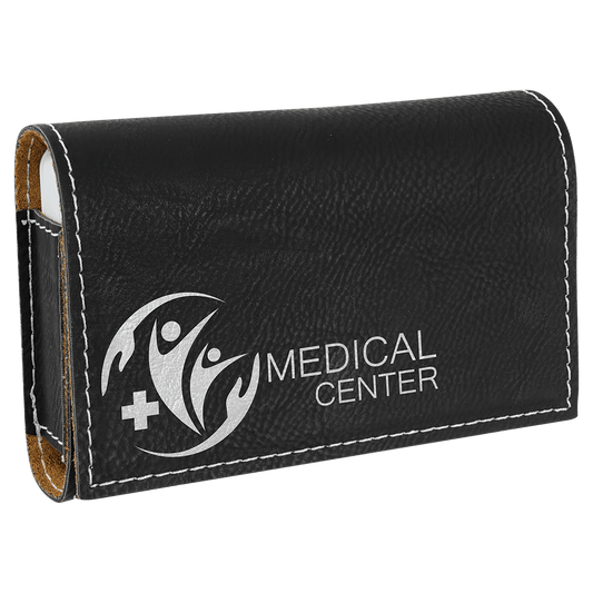 Black/Silver Engravable Leatherette Pill Box - 4 3/4" x 3 1/8"