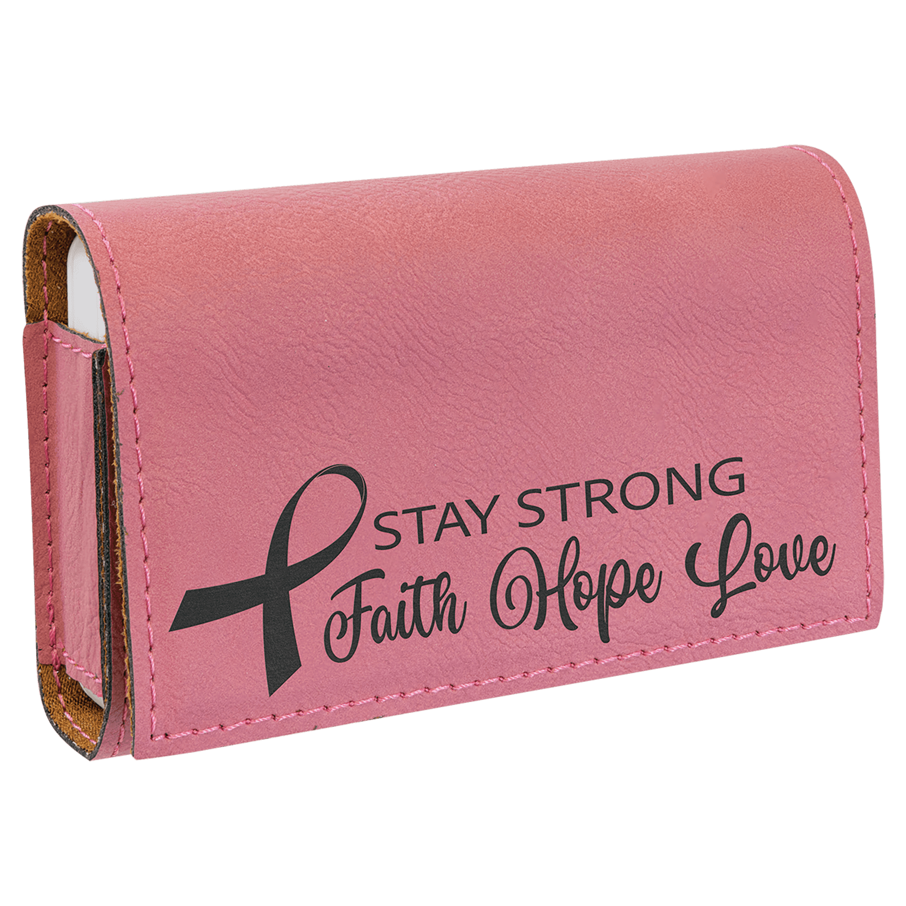 Pink Engravable Leatherette Pill Box - 4 3/4" x 3 1/8"