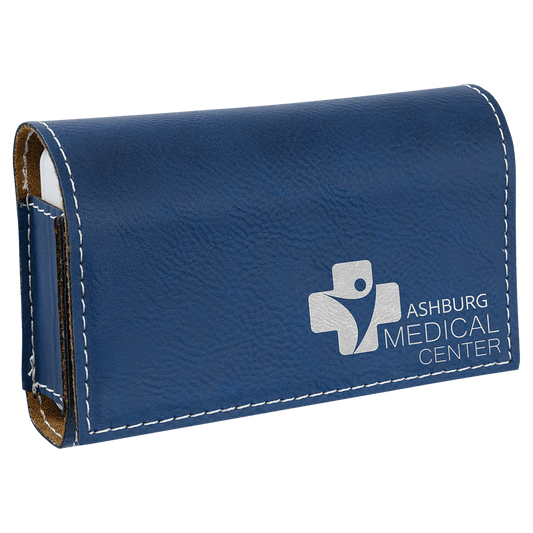 4 3/4" x 3 1/8" Blue/Silver Laserable Leatherette Pill Box