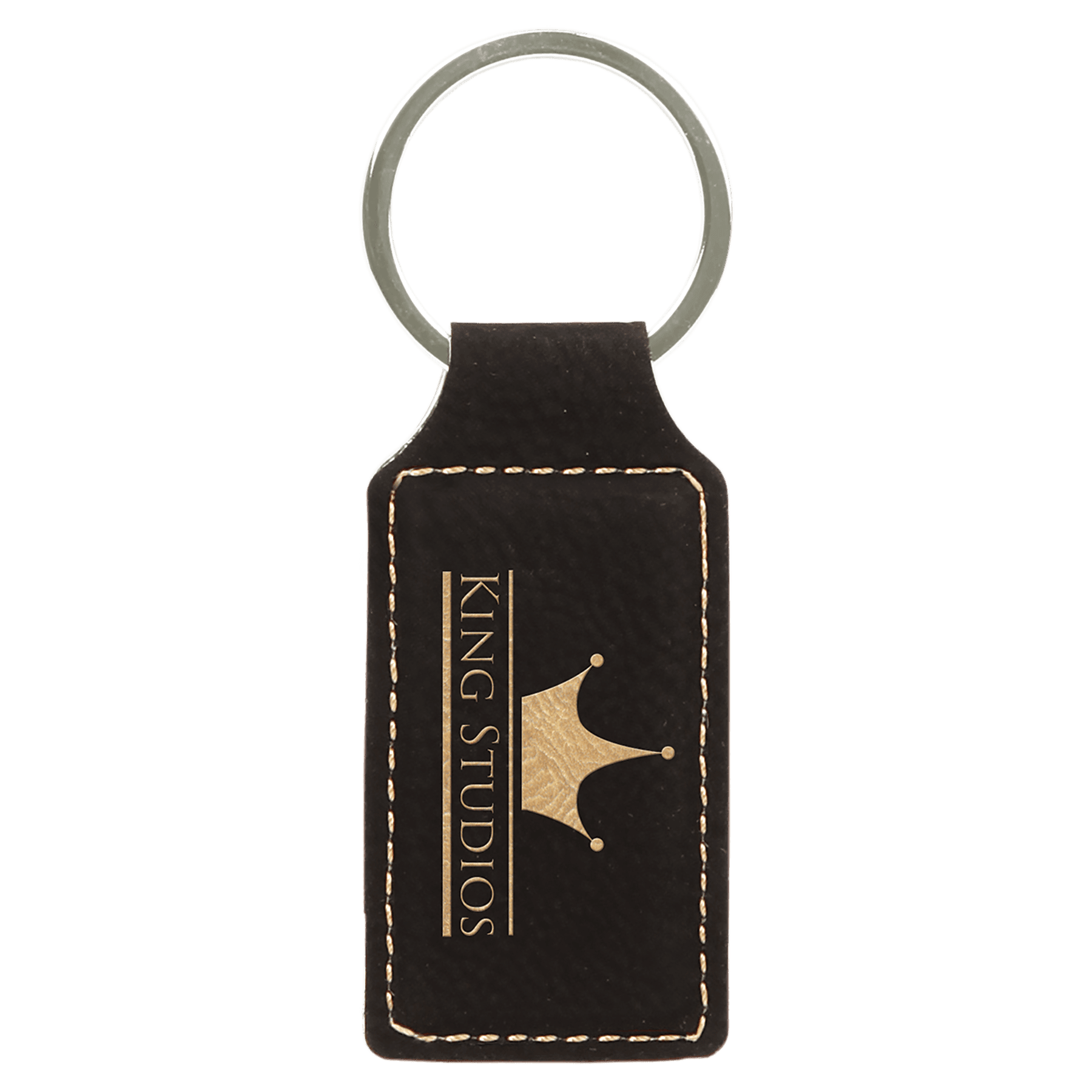 Black/Gold Engravable Leatherette Rectangle Keychain - 2 3/4" x 1 1/4"