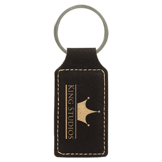 2 3/4" x 1 1/4" Black/Gold Laserable Leatherette Rectangle Keychain