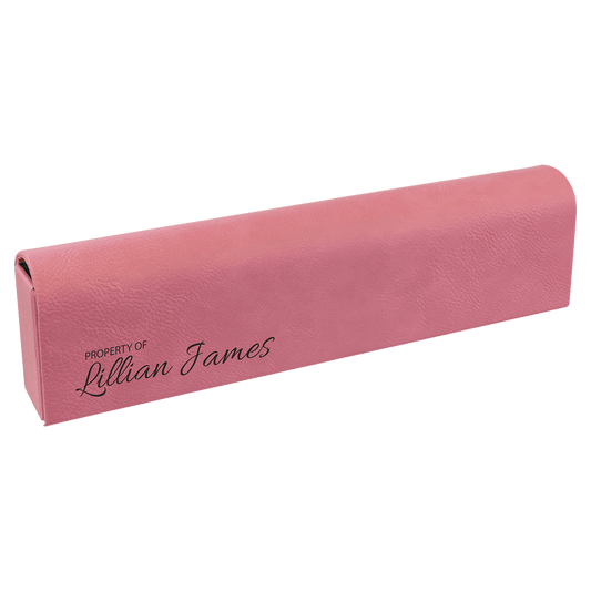 Pink Engravable Leatherette Pill Box - 9 3/4" x 2 1/2"