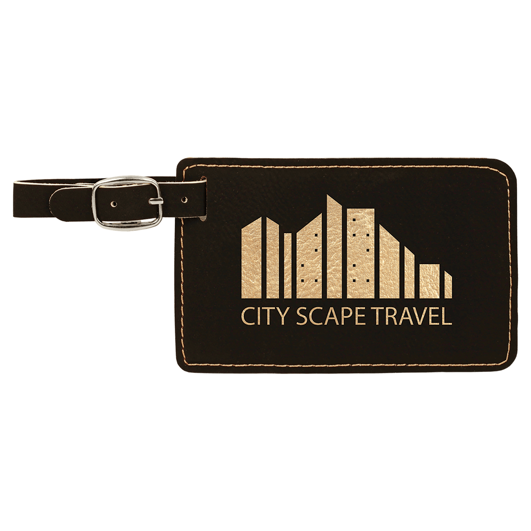 Black/Gold Engravable Leatherette Luggage Tag - 4 1/4" x 2 3/4"