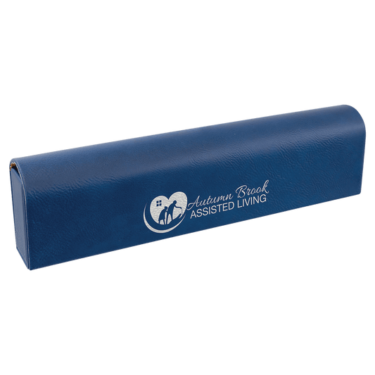 Blue/Silver Engravable Leatherette Pill Box - 9 3/4" x 2 1/2"
