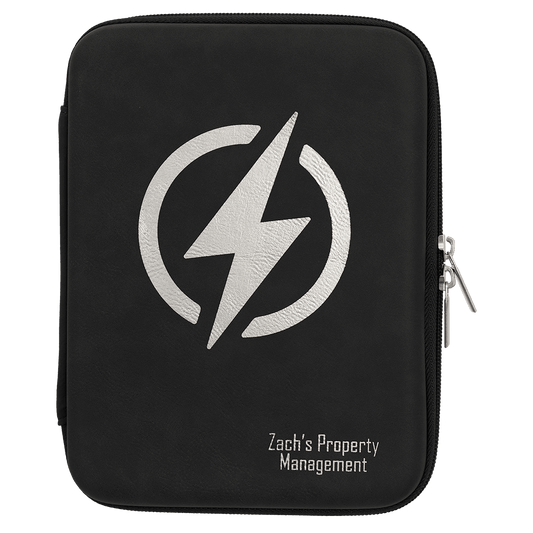 8 1/2" x 6" x 1 3/4" Black/Silver Leatherette Cord Case