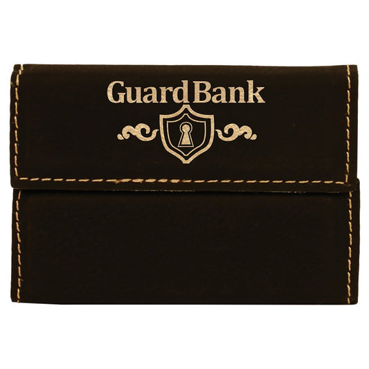 Black/Gold Engravable Leatherette Hard Business Card Holder - 3 3/4" x 2 3/4"