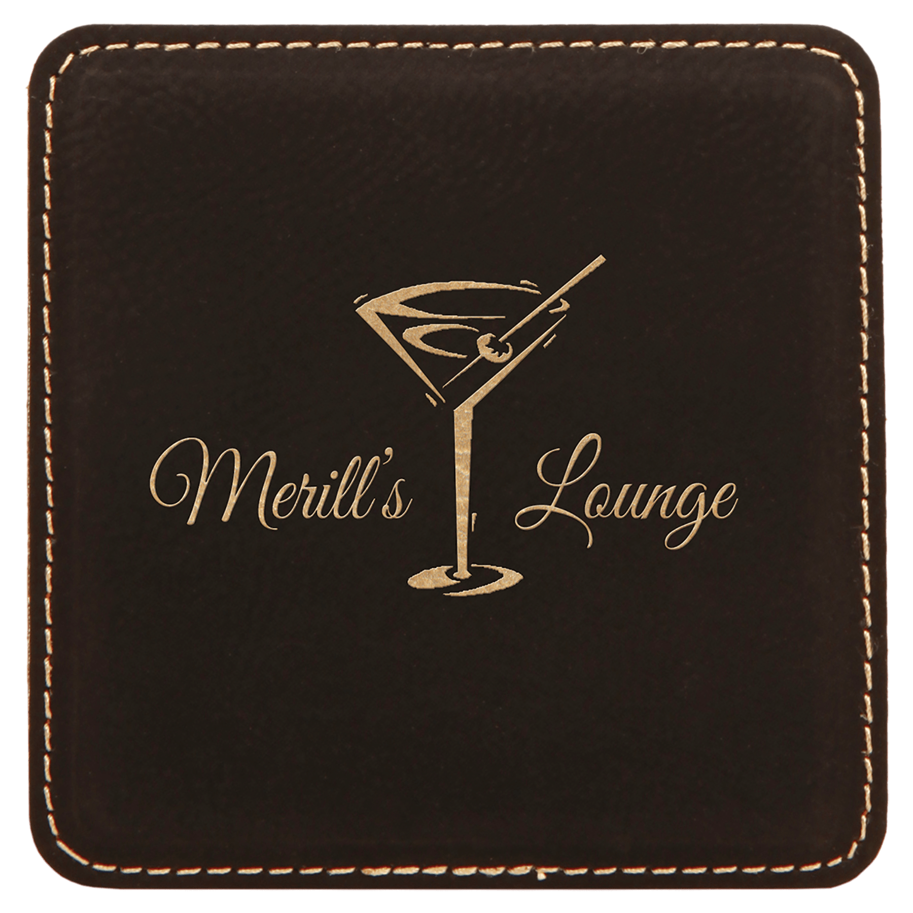 Square Black/Gold Engravable Leatherette Coaster - 4" x 4"