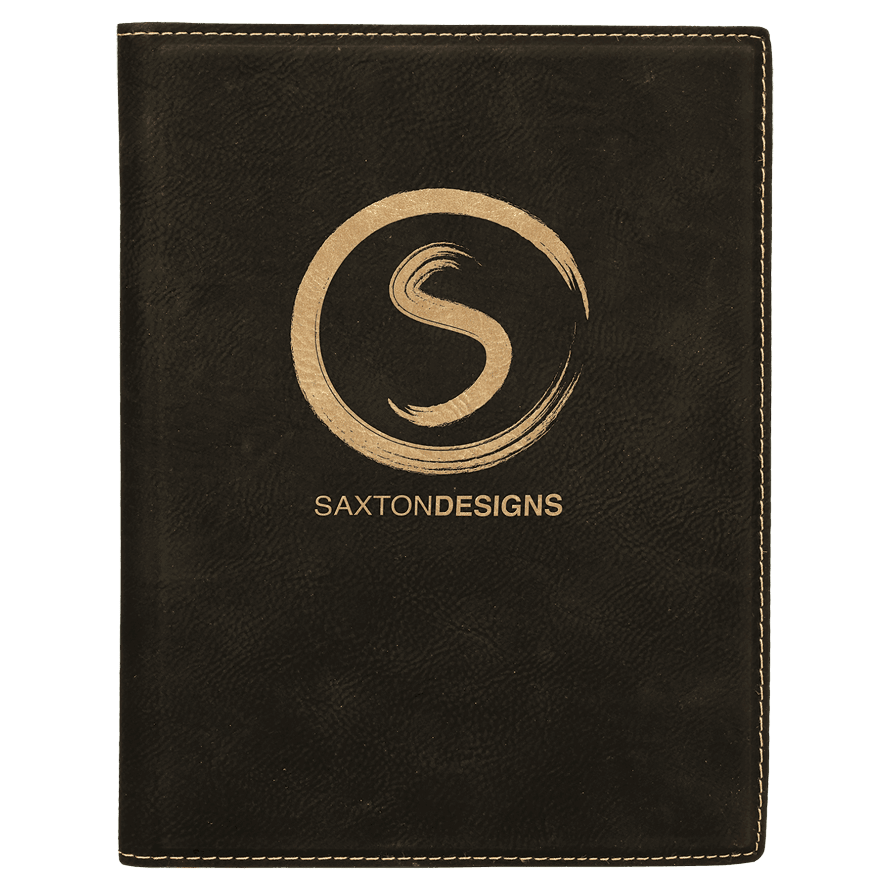 Black/Gold Engravable Leatherette Small Portfolio with Notepad - 7" x 9"