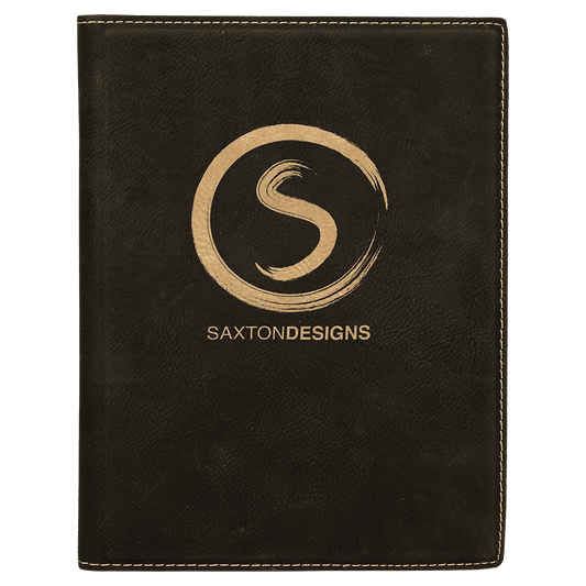 Black/Gold Engravable Leatherette Small Portfolio with Notepad - 7" x 9"