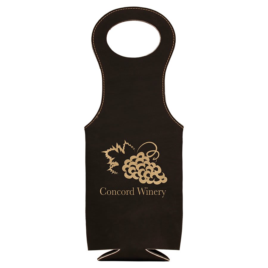 Black/Gold Engravable Leatherette Wine Bag