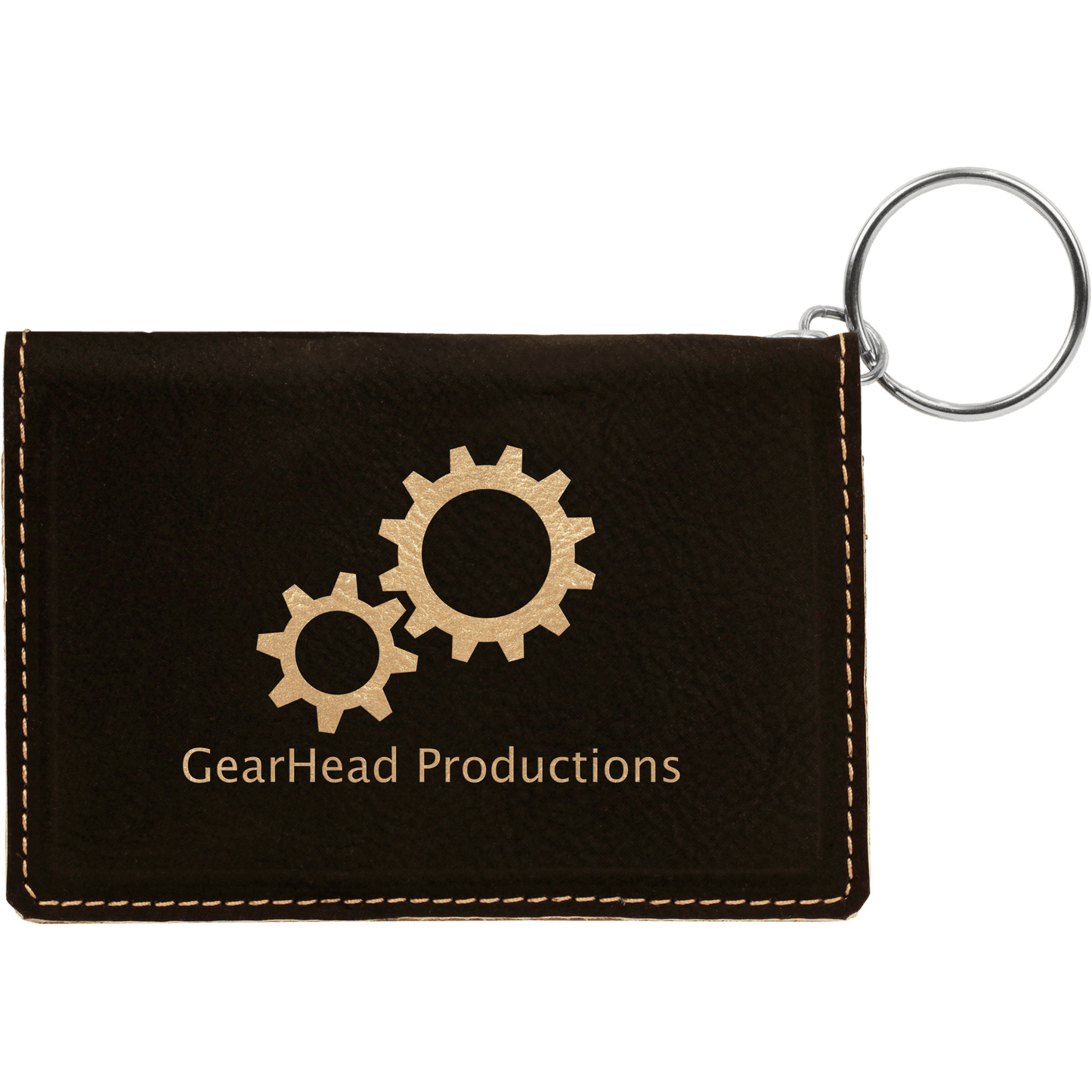 Black/Gold Engravable Leatherette Keychain ID Holder - 4 1/4" x 3"