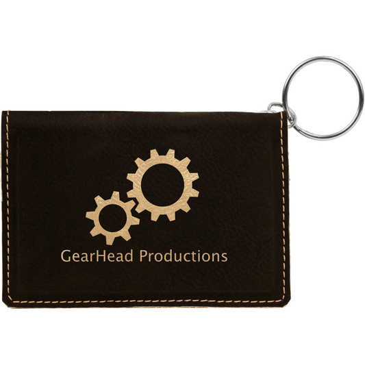 Black/Gold Engravable Leatherette Keychain ID Holder - 4 1/4" x 3"