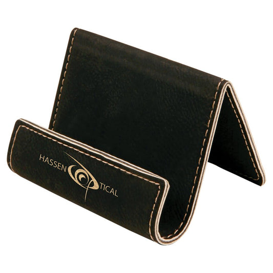 Black/Gold Engravable Leatherette Holder Easel - 3 1/2" x 2 1/2"