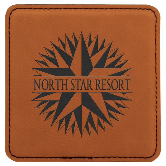 Square Rawhide Engravable Leatherette Coaster - 4" x 4"