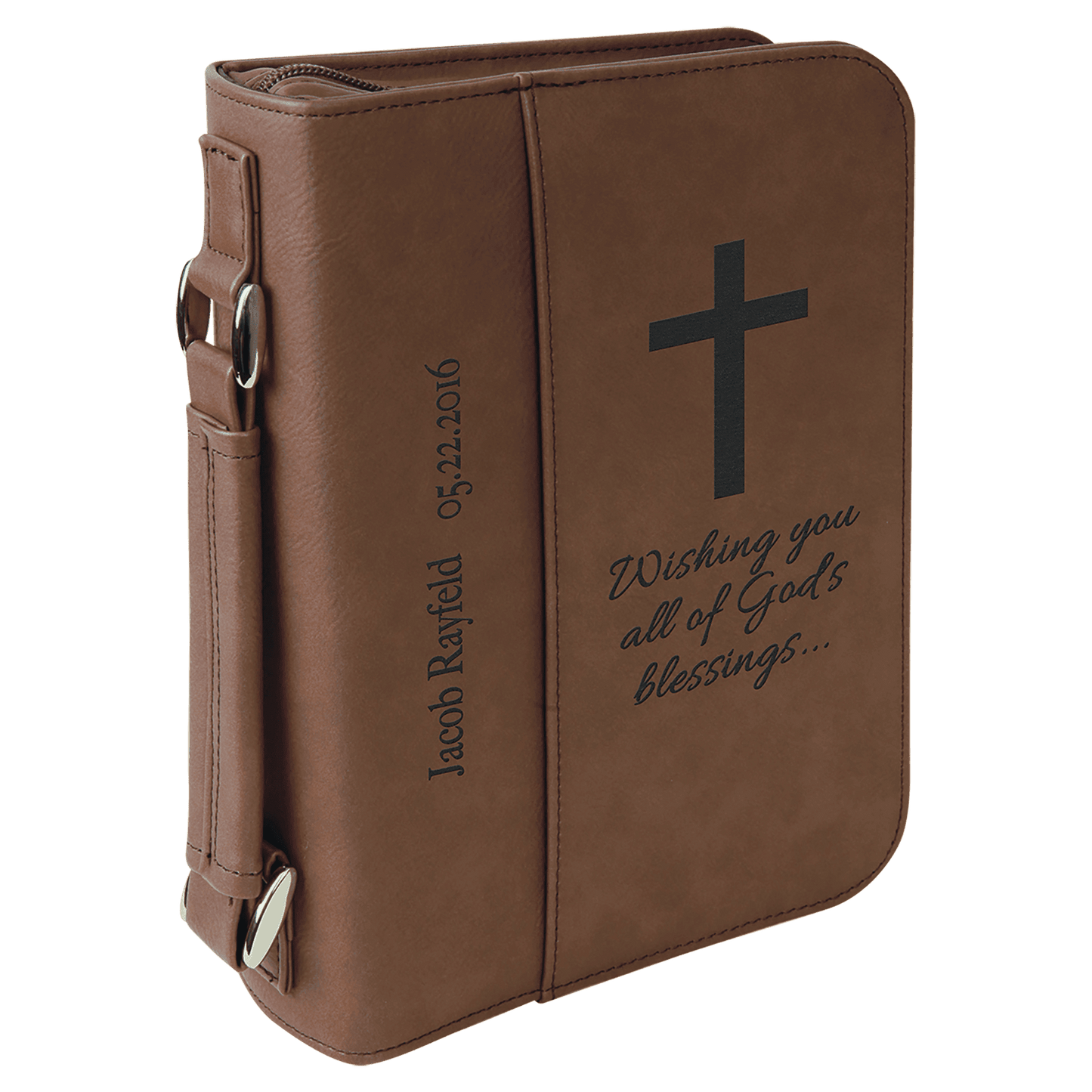 Dark Brown Leatherette Book/Bible Cover with Handle & Zipper - 6 3/4" x 9 1/4"